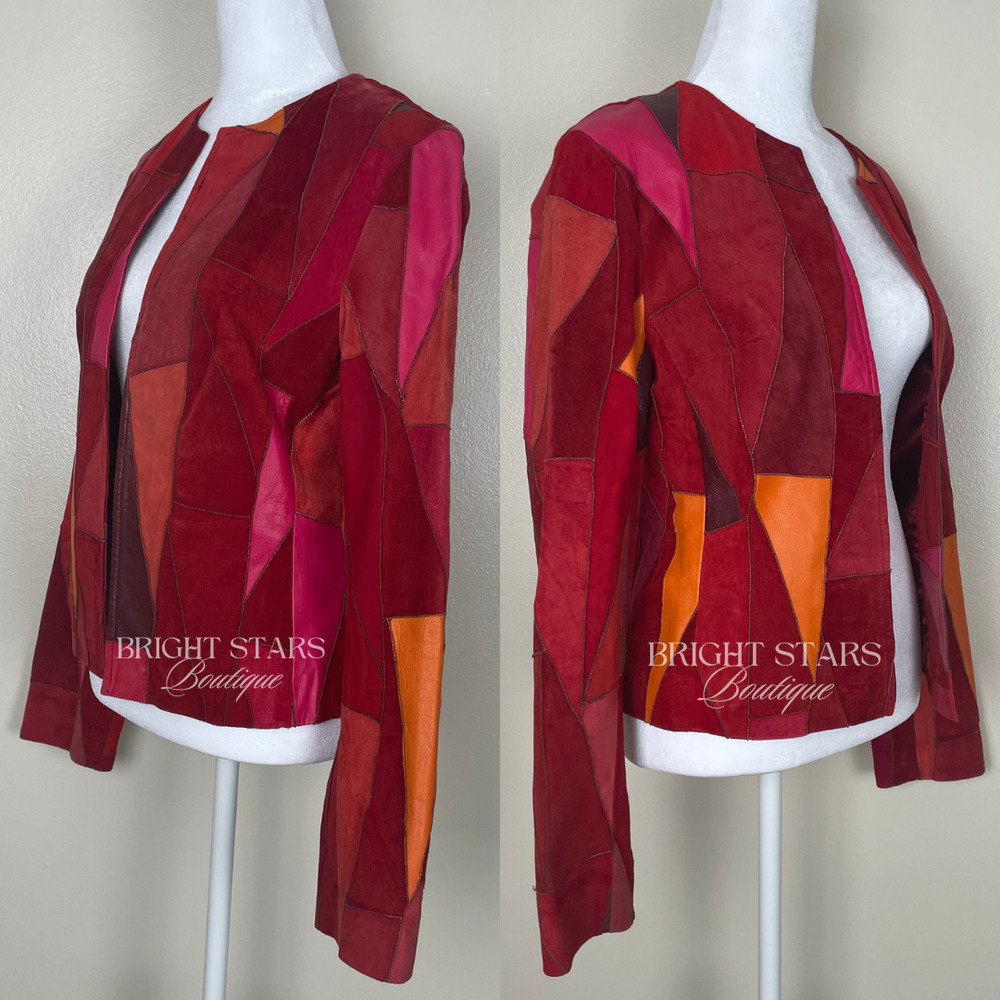 Rare Vintage Patchwork Leather Jacket ASO Phoebe Halliwell Charmed Small 6 Red - Picture 7 of 12